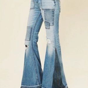 Free people feisty patchwork flare jeans